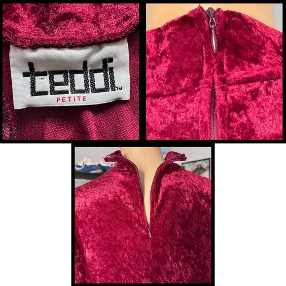Teddi Petite Dress Womens Burgundy Red Velvet Witchcore Goth Vampire 90s Vintage - Picture 9 of 9